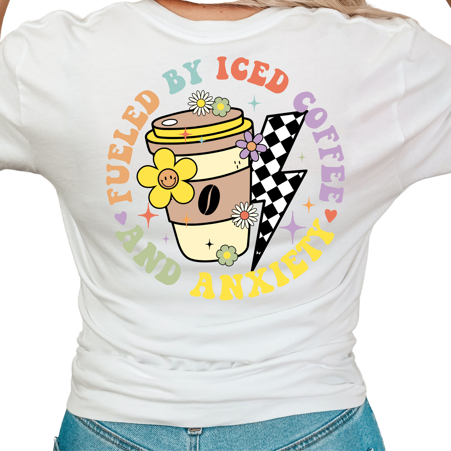 FUELED BY ICED COFFEE AND ANXIETY-Unisex Jersey Short Sleeve Tee